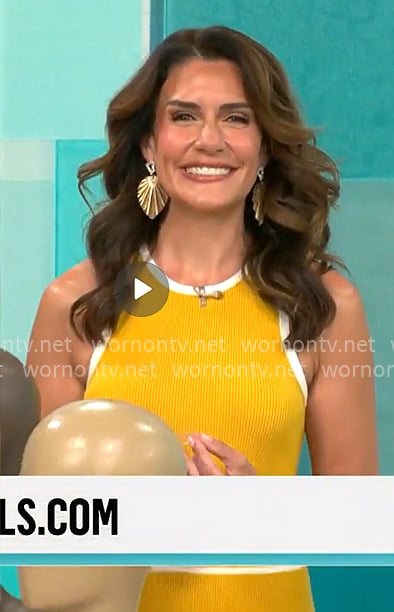 Adriane Kiss' yellow dress with white trims on CBS Mornings