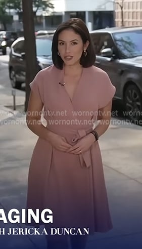 Ali Bauman's pink wrap dress on CBS Evening News