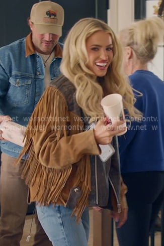 Allie's leather fringed western jacket on The McBee Dynasty Real American Cowboys