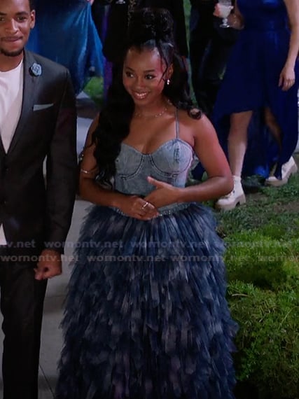 Amina's denim ruffled dress on All American