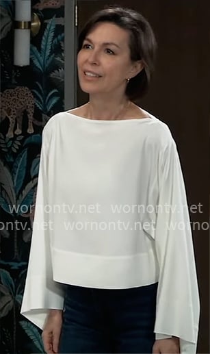 Anna's white boat-neck flared-sleeve top on General Hospital