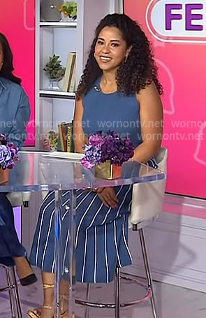 Arianna's blue sleeveles pleated dress on Today