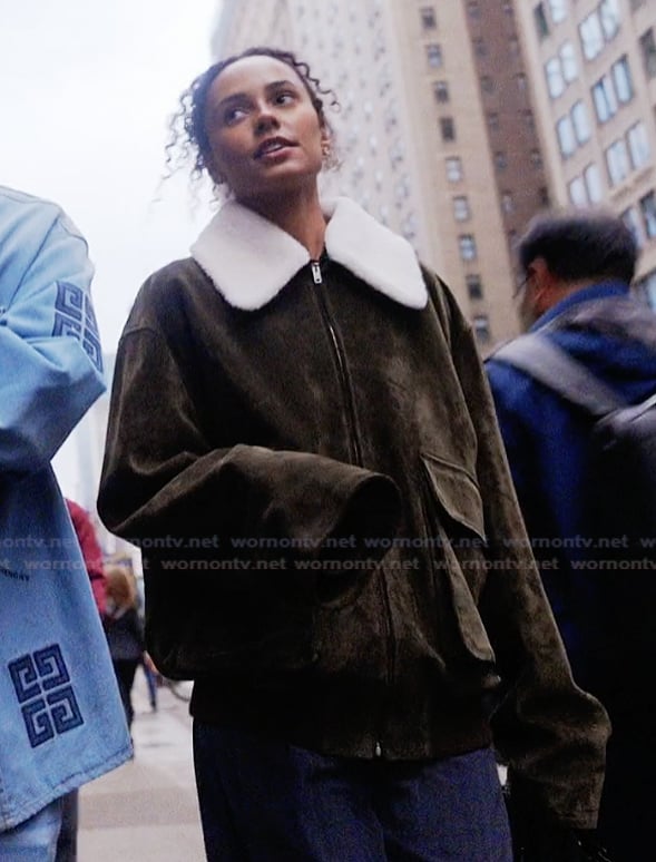 Ava's green suede shearling jacket on Next Gen NYC