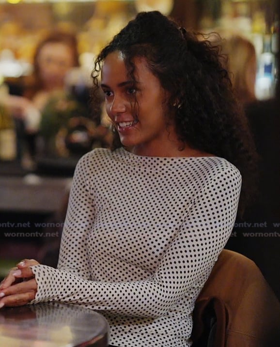 Ava's polka dot print top on Next Gen NYC