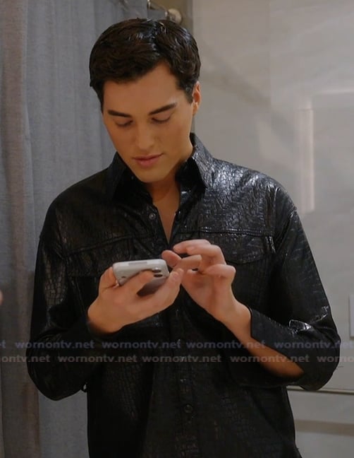 Brooks's black croc leather jacket on Next Gen NYC