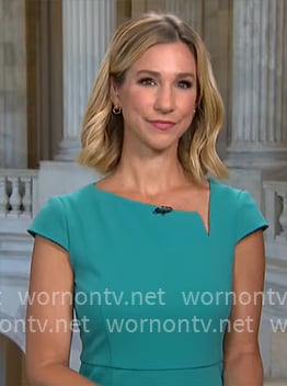 Caitlin Huey-Burns' teal asymmetric dress on CBS Mornings