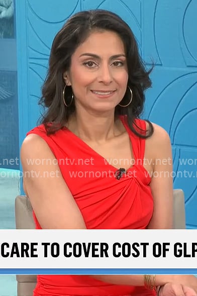 Celine Gounder's red twist neck dress on CBS Mornings