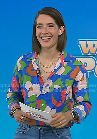 Daryn Carp's blue floral button down shirt on Today