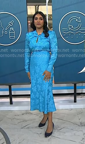 Dr. Saranya Wyles's blue floral keyhole dress on Today