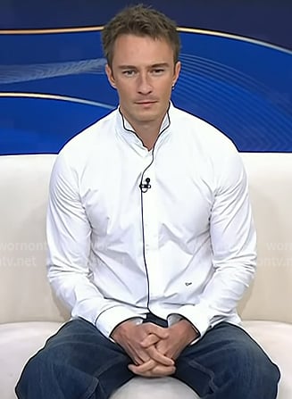 Drew Starkey's white shirt with black piping on Today