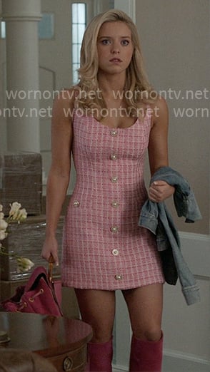 Elle's pink tweed button front dress on Elle