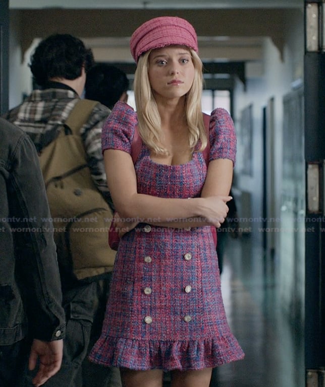 Elle's pink tweed mini dress on Elle