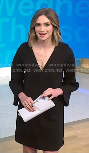 Ellison's black v-neck shift dress on NBC News Daily