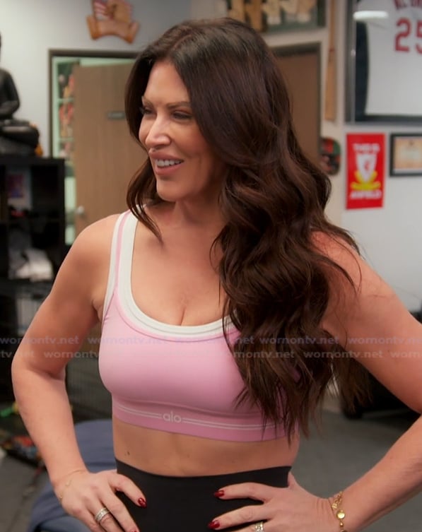 Emily's pink contrast sports bra on The Real Housewives of Orange County