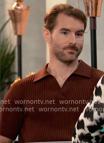 Ethan's burgundy rib knit polo shirt on General Hospital