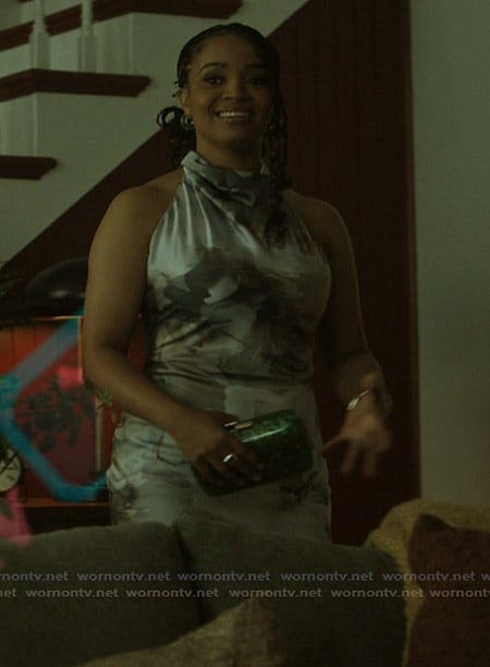 Floral cowl neck dress on The Chi