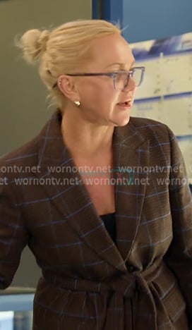 Galyna's brown plaid belted blazer on The McBee Dynasty Real American Cowboys