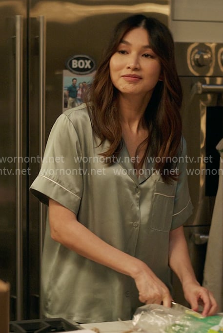Gigi's sage green short pajamas on The Five Star Weekend