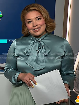 Gilma's blue tie neck satin blouse on NBC News Daily