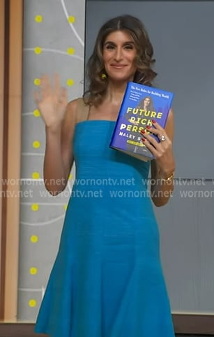 Haley Sacks's blue dress with beige strap on Good Morning America