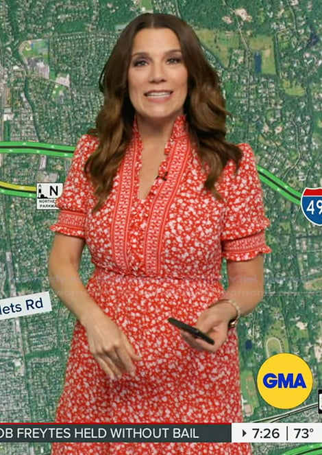 Heather's red floral print dress on Good Morning America