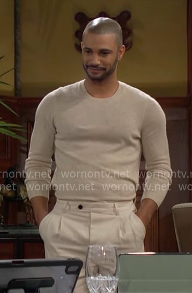 Holden's beige sweater and white pants on The Young and the Restless