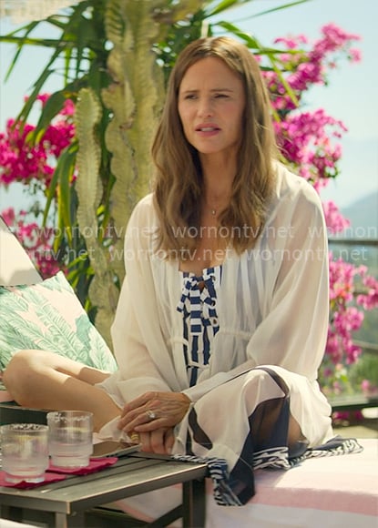 Hollis's striped lace-up swimsuit on The Five Star Weekend