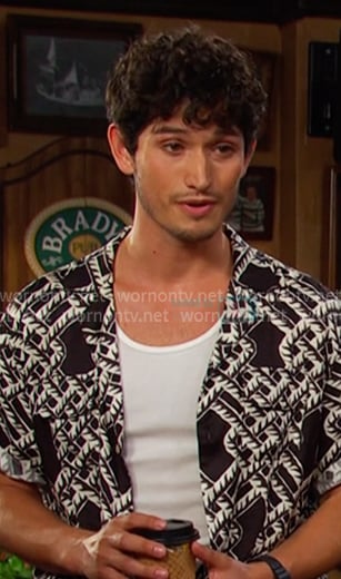 Javi's black print short sleeve shirt on Days of our Lives