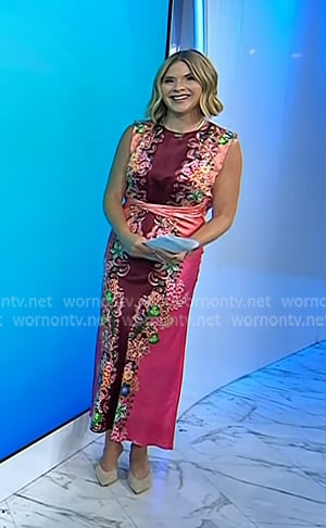 Jenna's pink floral print sleeveless dress on Today