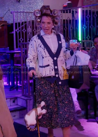 Jennifer's cat graphic cardigan on The Real Housewives of Orange County