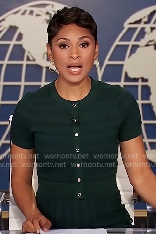 Jericka's green short sleeve knit dress on CBS Evening News