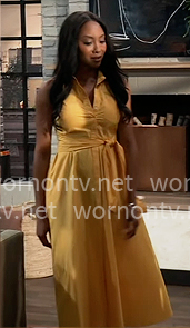 Jordan's yellow floral tie waist dress on General Hospital