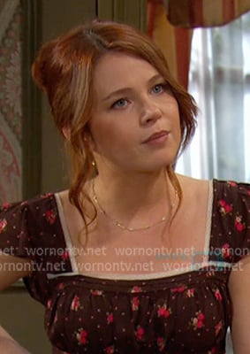 Joy's brown floral square neck top on Days of our Lives
