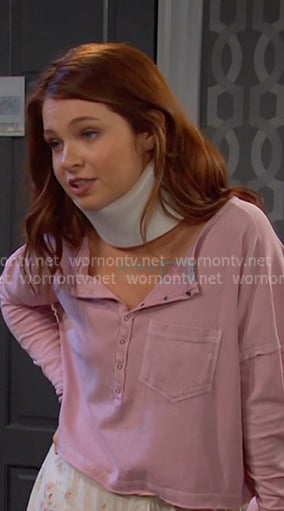 Joy's pink crpped henley top on Days of our Lives