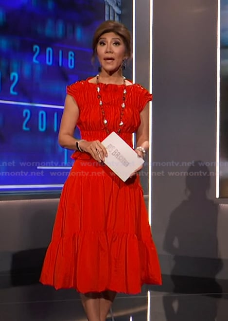 Julie's red ruffled top and skirt on Big Brother