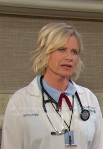 Kayla's blue and white pleated dress on Days of our Lives