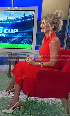 Kaylyn Kyle's red dress and slingback pumps on NBC News Daily
