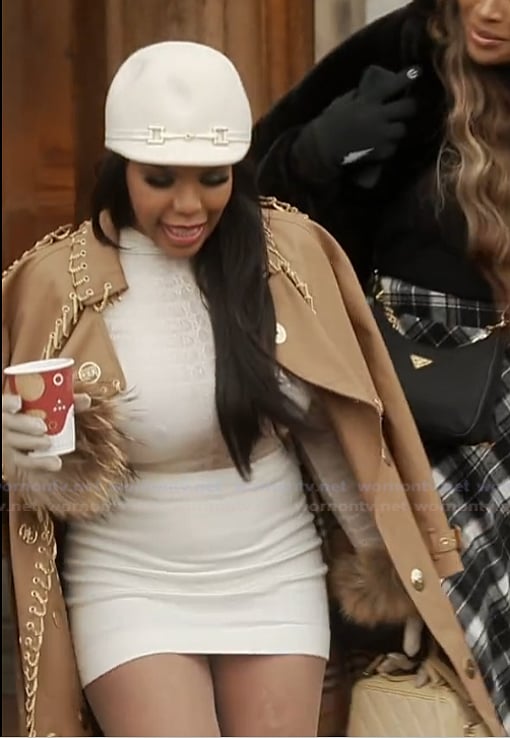 Kelli's beige ring detail coat on The Real Housewives of Atlanta