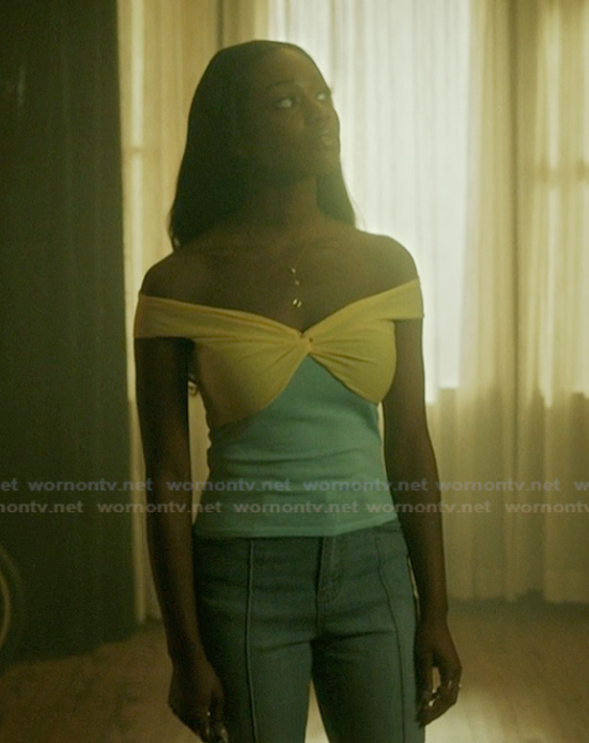 Kiesha's two-tone twist front top on The Chi