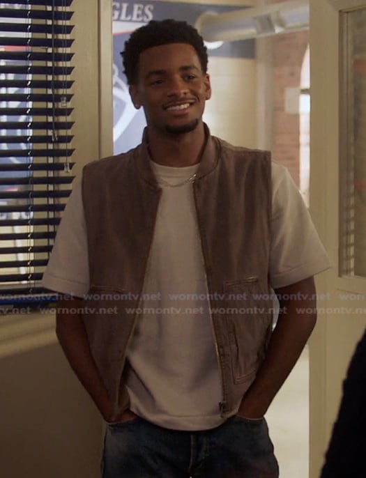 KJ's brown canvas zip vest on All American