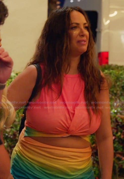 Kristen's rainbow twist front mini dress on The Valley