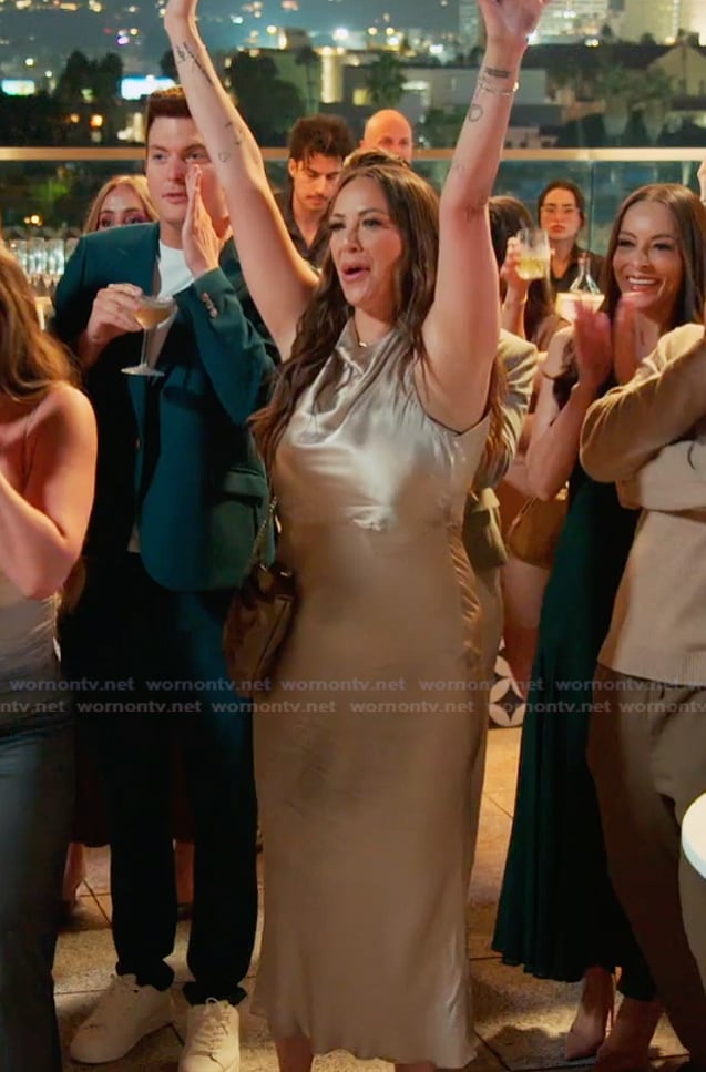 Kristen's satin cowl neck dress on The Valley