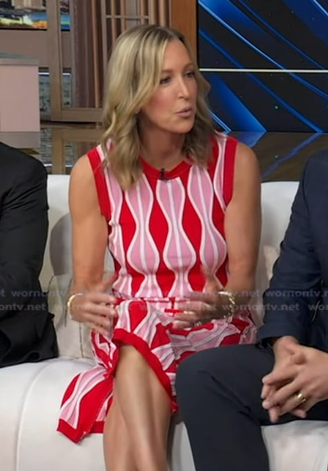 Lara's red and pink knit top and skirt on Good Morning America