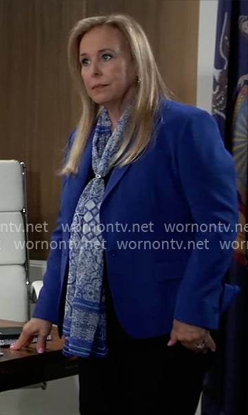 Laura's blue blazer and printed scarf on General Hospital