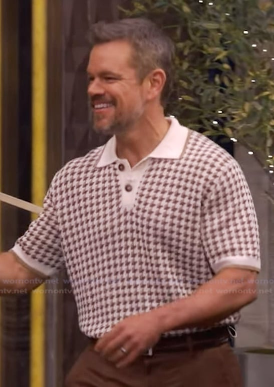 Matt Damon's houndstooth polo on Live with Kelly and Mark
