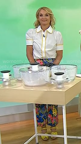 Meaghan Murphy's white scalloped shirt and floral pants on Today