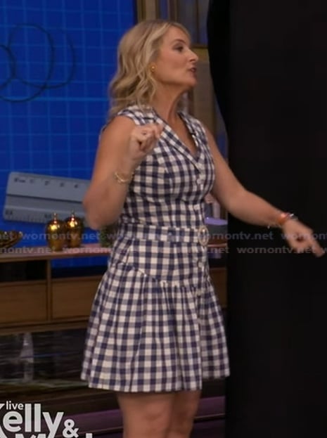 Meaghan's blue gingham check dress on Live with Kelly and Mark
