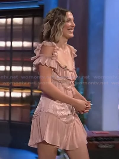 Millie Bobby Brown pink lace ruffle dress on The Kelly Clarkson Show