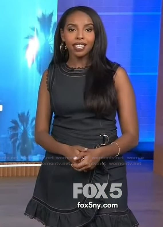 Mona's denim belted dress on Extra