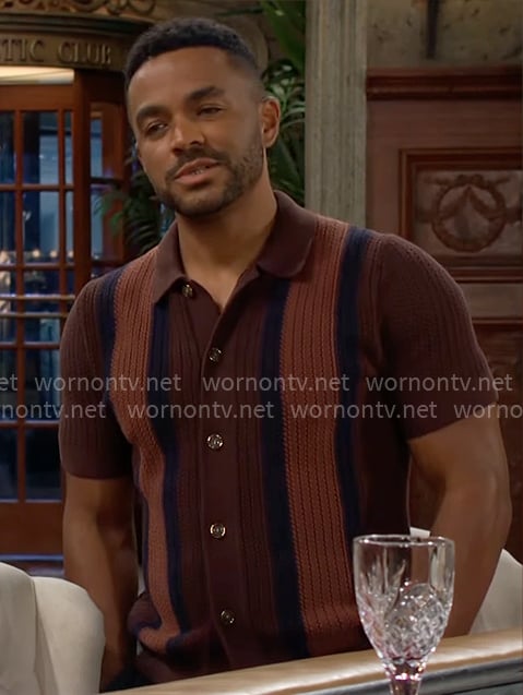 Nate's brown striped knit shirt on The Young and the Restless